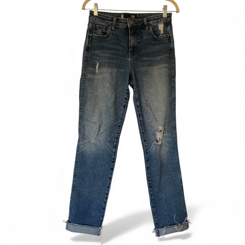 KUT from the Kloth Chrissie Fab Ab Straight Leg High Rise Distressed Jeans Sz 2